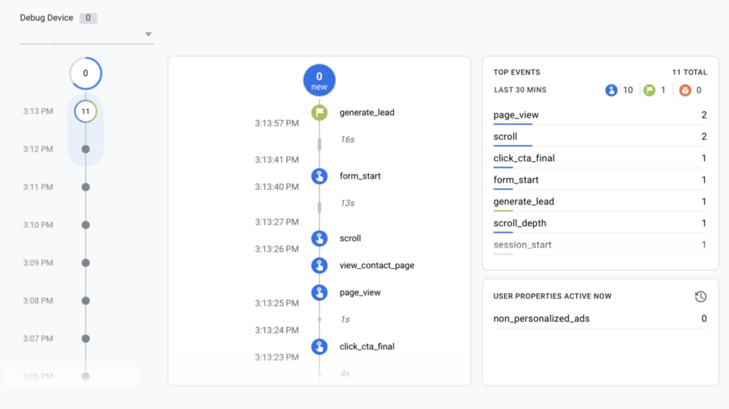Verified data in GA4 DebugView